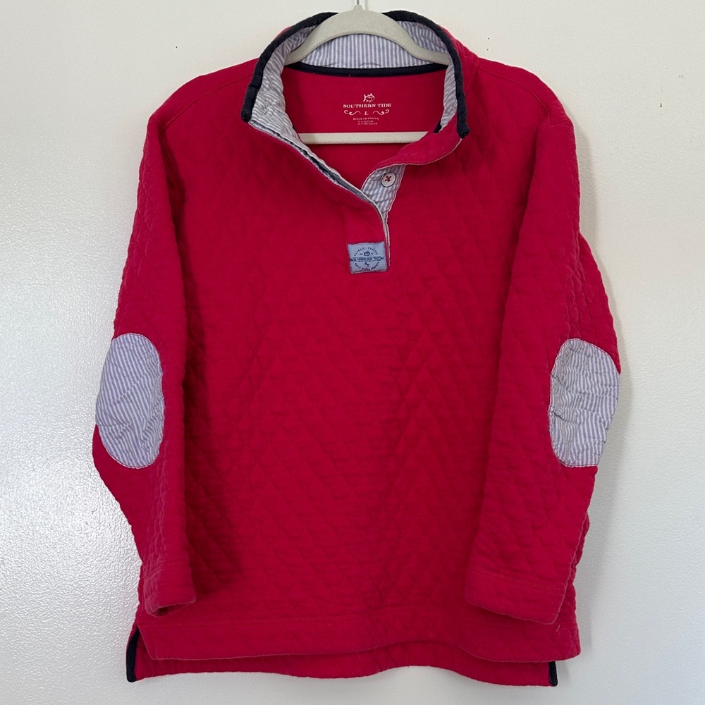 Southern Tide Quilted Skiptide Pullover in Raspberry Large